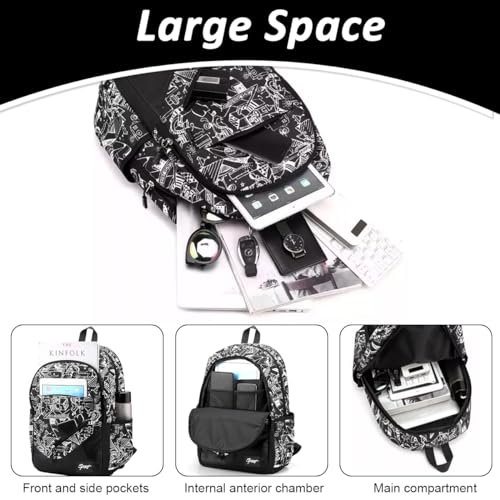 GUSTAVE Travel Backpack 16'' Casual Backpack Nylon Backpack School Students Backpack Lightweight Fashion Graffiti Print Black Backpack Outdoor Travel Backpack Laptop Backpack GUSTAVE Travel Backpack 16'' Casual Backpack Nylon Backpack School Students Backpack Lightweight Fashion Graffiti Print Black Backpack Outdoor Travel Backpack Laptop Backpack